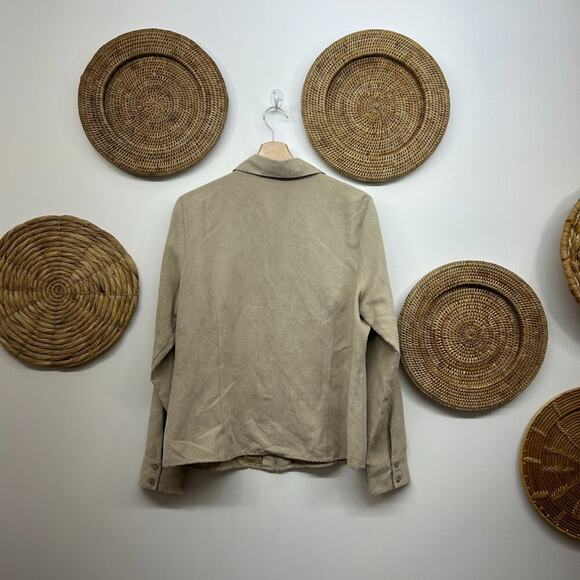 Vintage Y2K 2000s Sonoma Neutral Beige Faux Suede Zip Up Collared Top Large - Picture 2 of 6